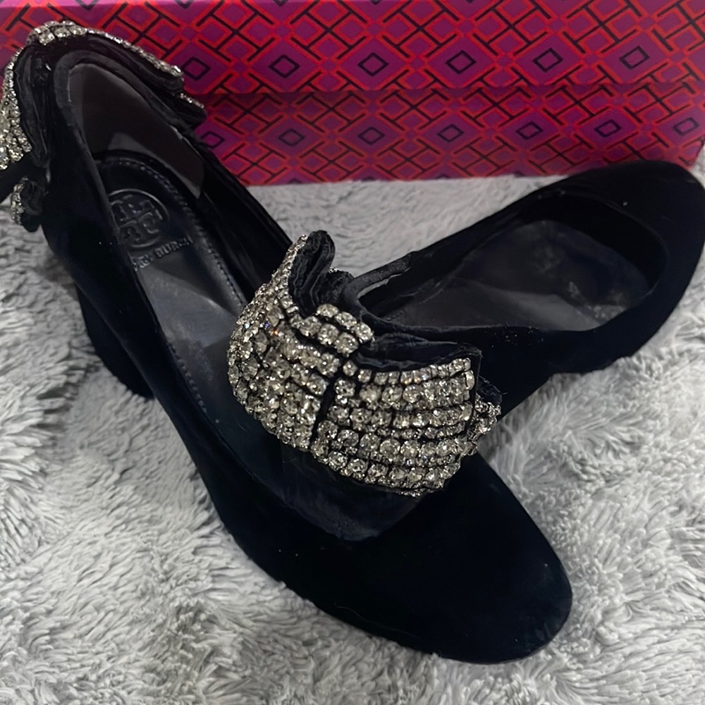 Tory Burch Velvet Pump with Rhinestone Bow
